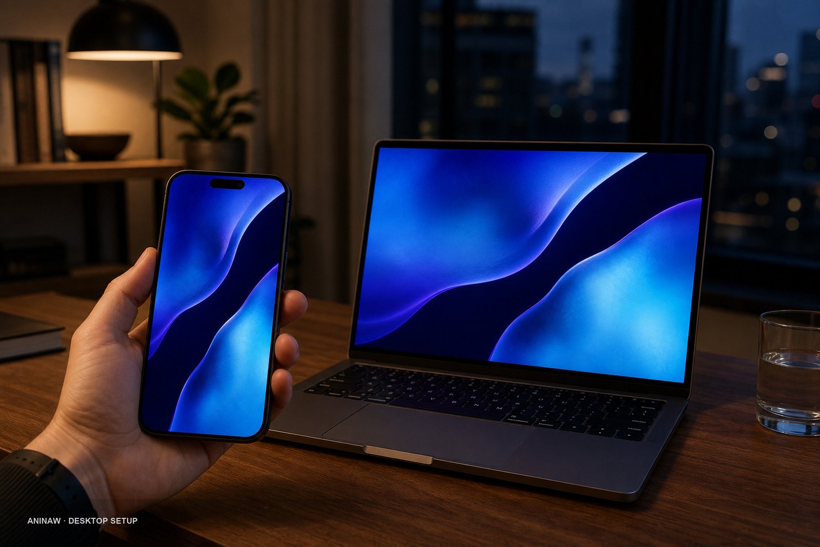 Chromatic Divide wallpaper shown on a laptop and phone